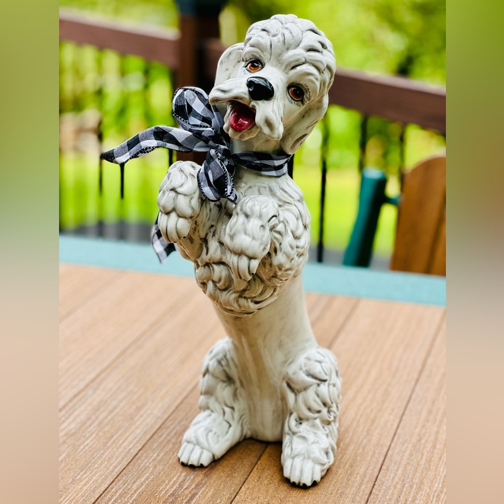 Adorable Antique Ceramic Poodle Dog Statue Made In Italy Vintage